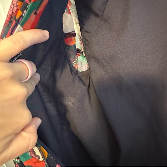 Saloni Red Blue Printed Silk Button Front Mini Dress 4 - Picture 6 of 16